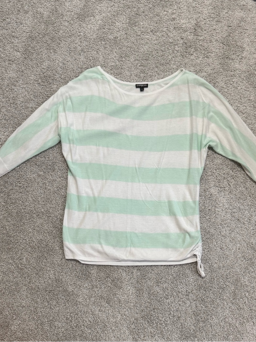 Express Mint Green and White Striped Long Sleeve Top
